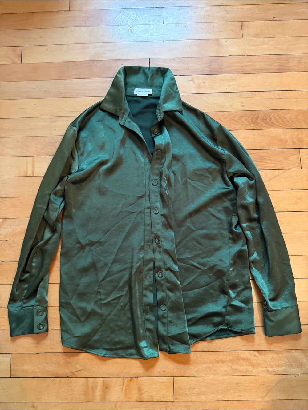 Lovers + Friends Olive Green Satin Shirt